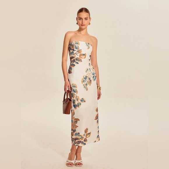 COMMENSE Floral Print Strapless Dress - size Large - Picture 3 of 7